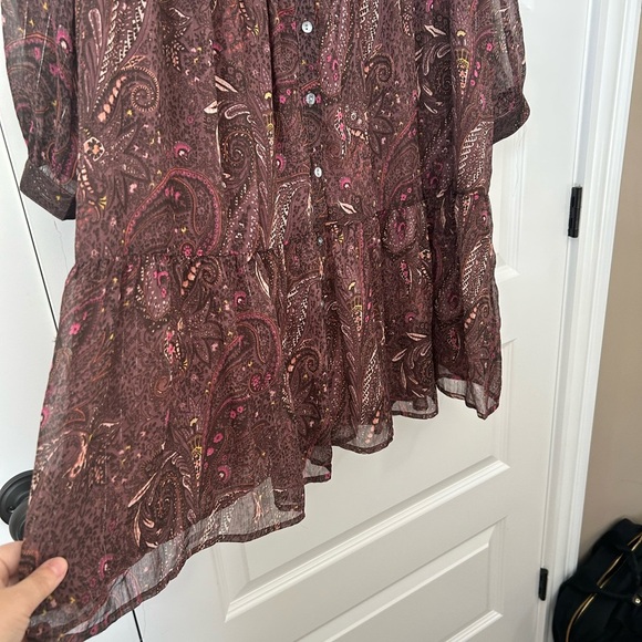Lucky Brand Brown Long Sleeve Paisley Babydoll Dress - Picture 5 of 9